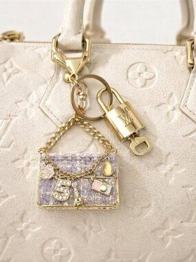 Authentic Louis Vuitton Padlock & Key Gold ✨Unbranded Tweed Bag Charm Keychain